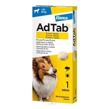 AdTab pre psy 900 mg žuvacie tablety, hmotnosť psa > 22–45 kg, 1x1 ks obrázok